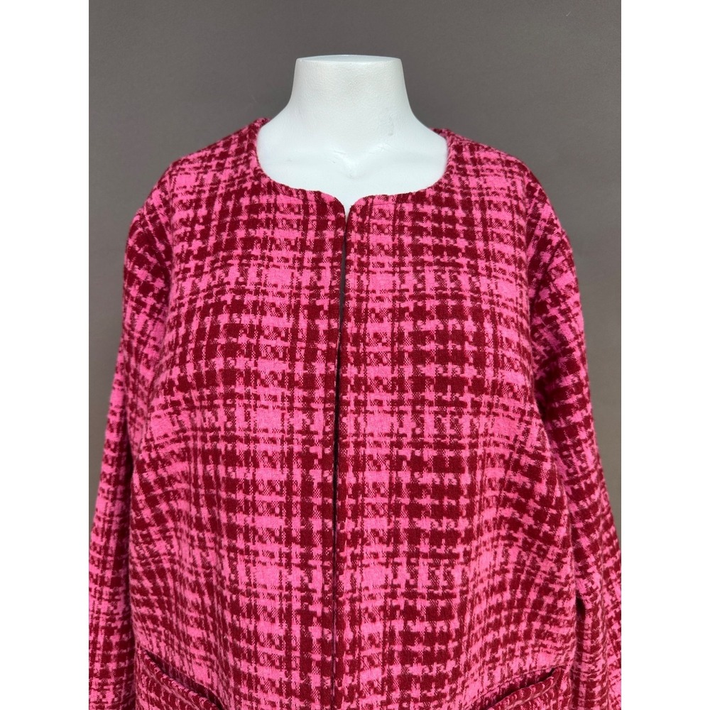 On 34th Womens 22W Tweed Blazer Pink Red Plaid Cropped Jacket Preppy Chic Plus - Picture 3 of 15